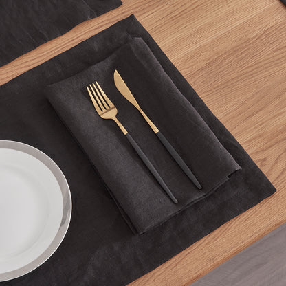 Plain Black Linen Napkin in Table Setting with Cutlery