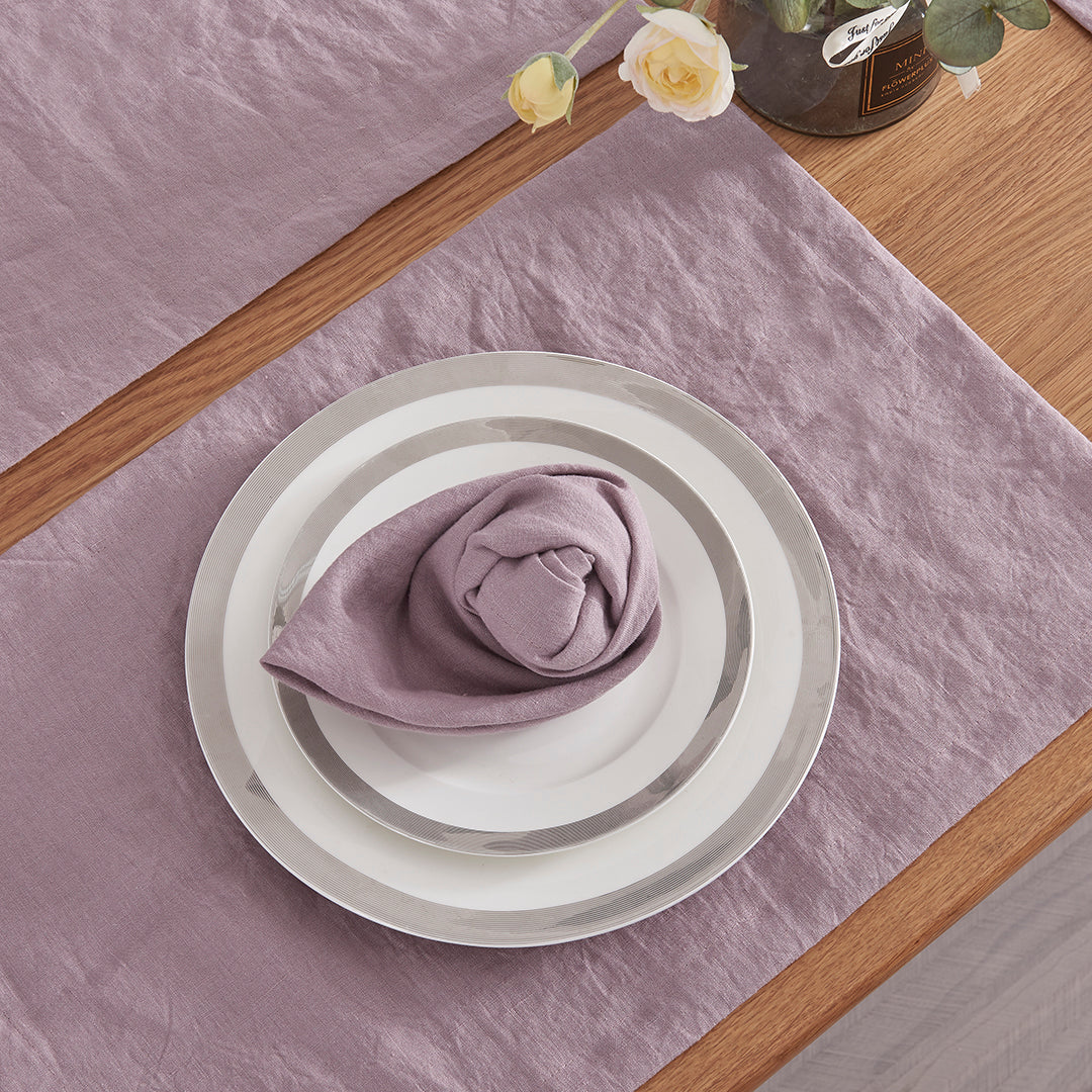 Lilac Linen Napkin Folded on Plate