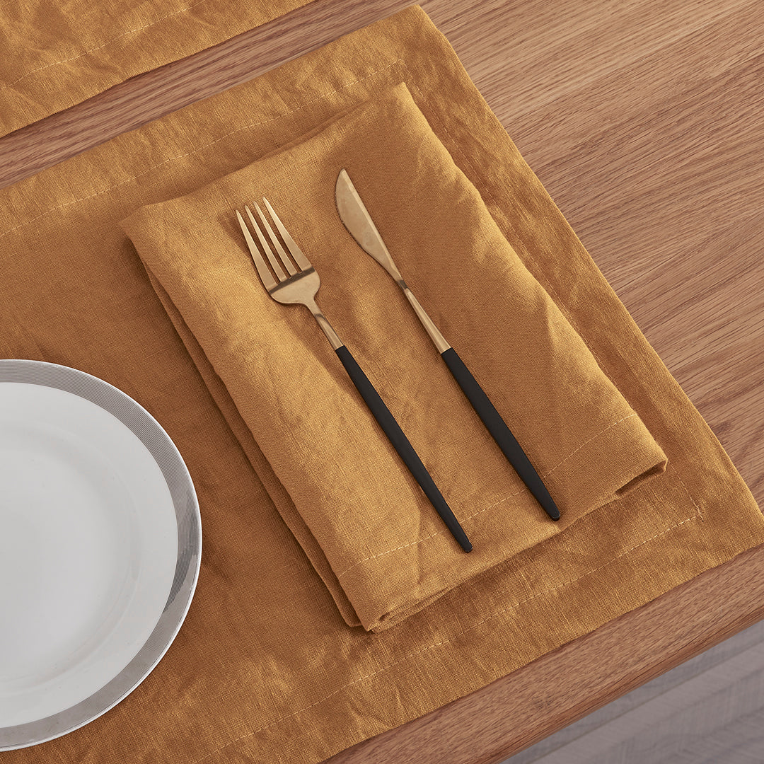 Mustard Yellow Linen Napkin with Cutlery