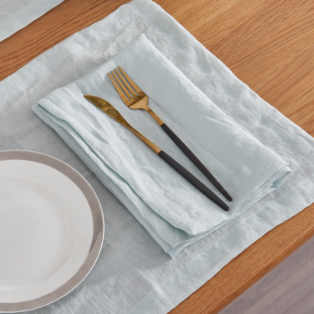 Pale Blue Linen Napkin with Cutlery