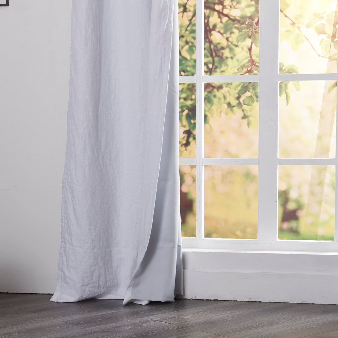 Hem of Optic White Linen Curtain With Blackout Lining