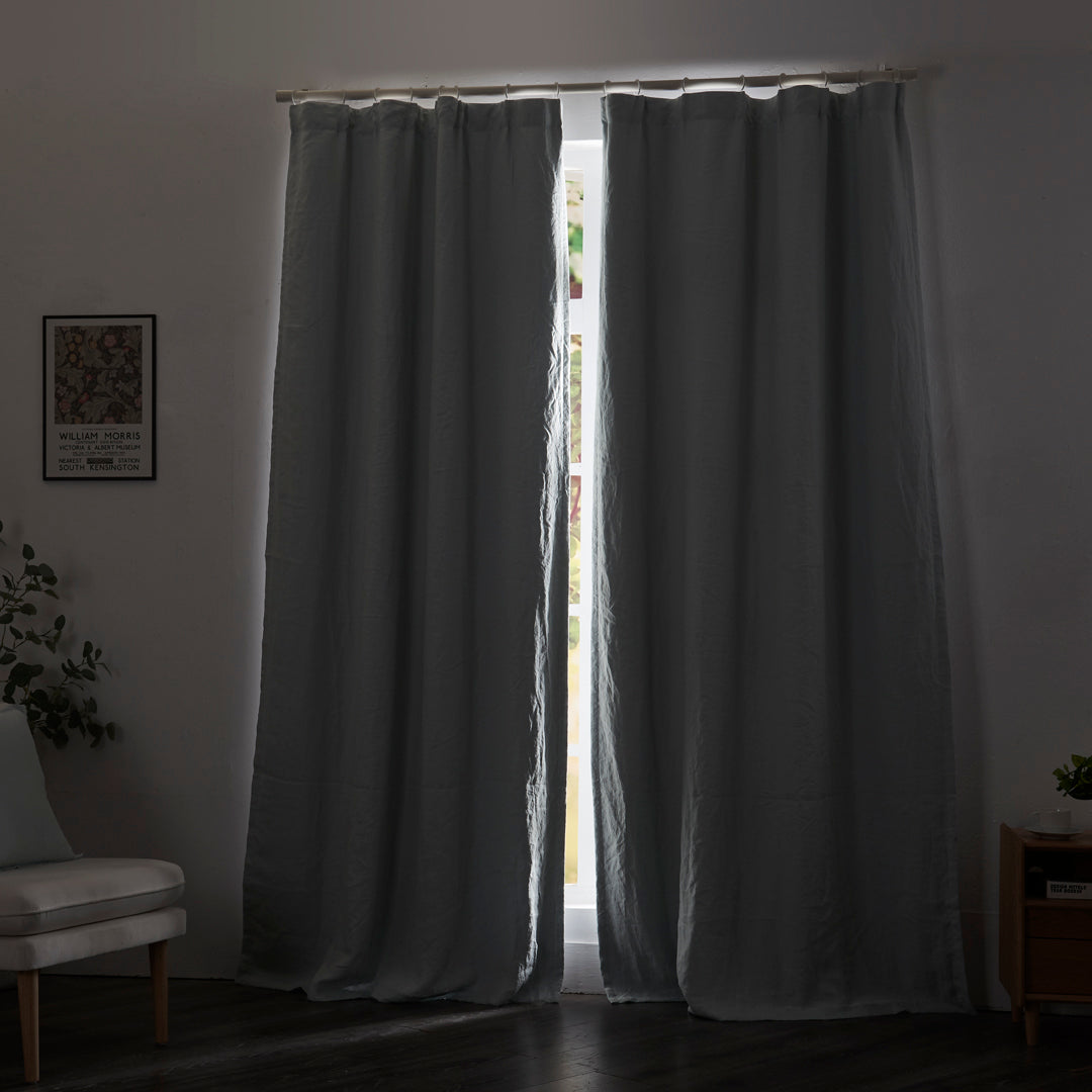 Closed Pale Blue Linen Curtains With Blackout Lining
