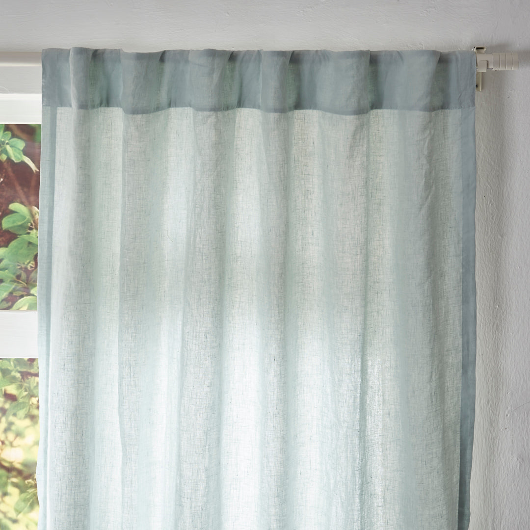 Top of Pale Blue Linen Curtain With Cotton Lining