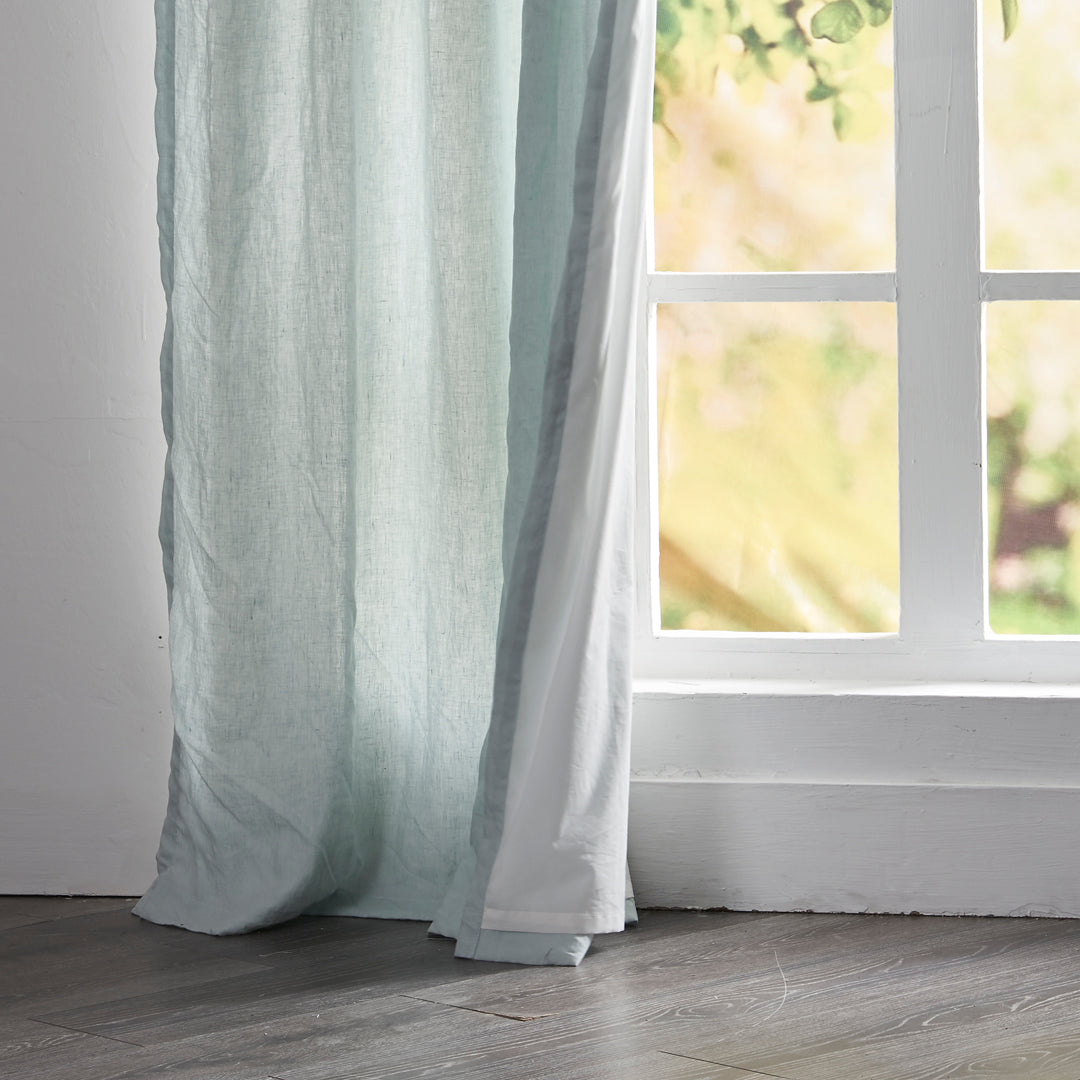 Cotton Lining on Pale Blue Linen Curtain