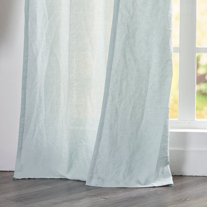 Hem Detail on Pale Blue Linen Curtain