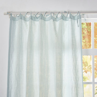 Tie Top of Pale Blue Linen Curtain