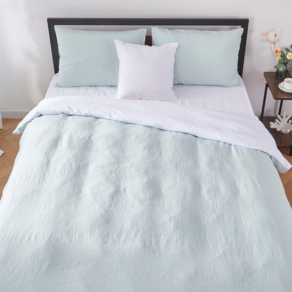 Two Tone Pale Blue and White Linen Duvet Cover and Pillowcases