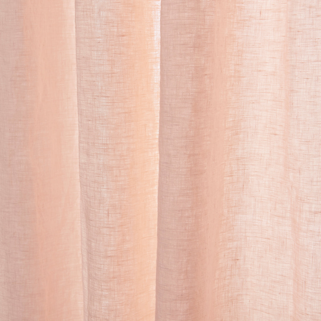 Close-up detail of 100% linen peach curtain