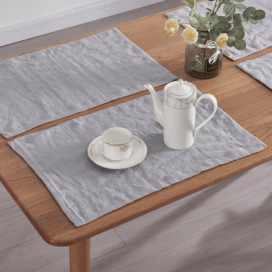 Alloy Gray Linen Plain Placemats on Table with Tea Set