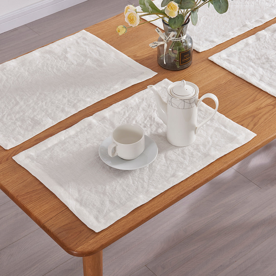 Linen Placemats in Ivory White on Table