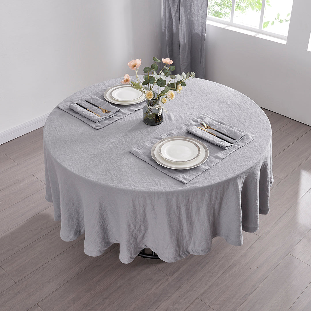 Alloy Gray Linen Tablecloth Round with Table Setting