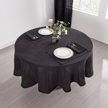 Black Linen Round Tablecloth in Dining Table Setting