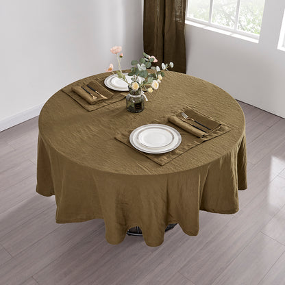 Olive Green Round Linen Tablecloth in Dining Room