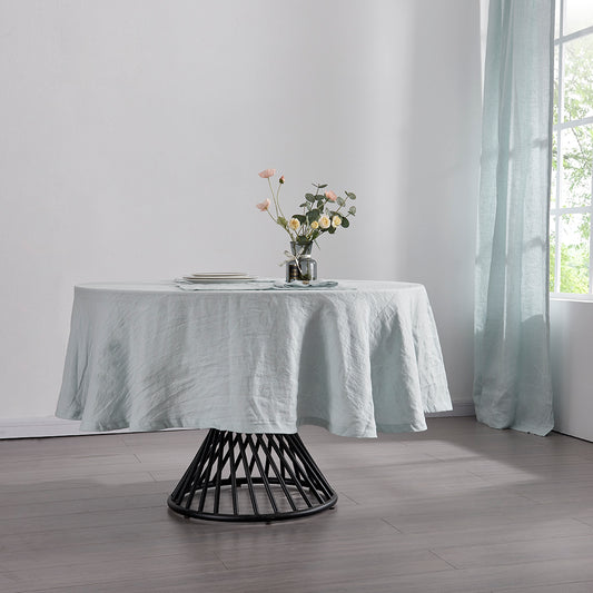 Pale Blue Linen Round Tablecloth