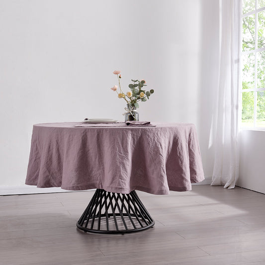 Lilac Linen Round Tablecloth on Table