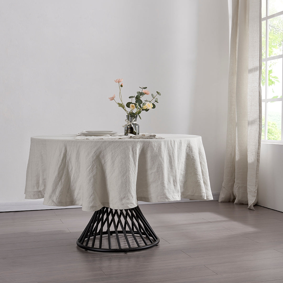 100% Linen Round Tablecloth in Cool Gray
