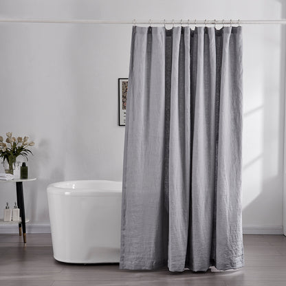 Alloy Gray 100% Linen Shower Curtain in Bathroom
