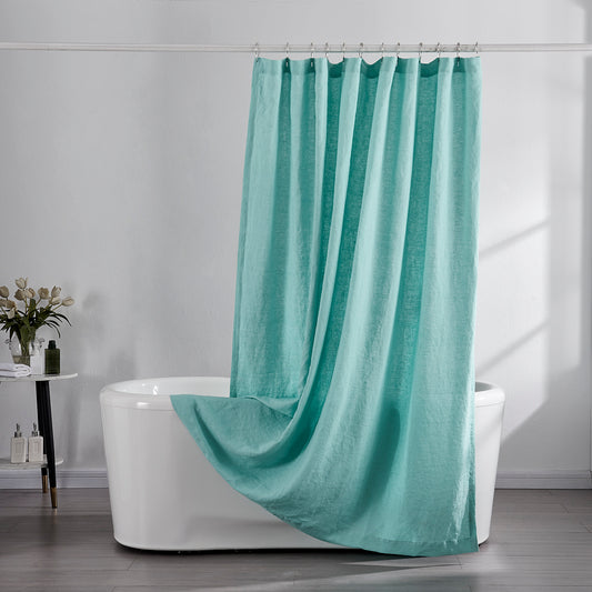 Aqua Green Linen Shower Curtain in Bathroom