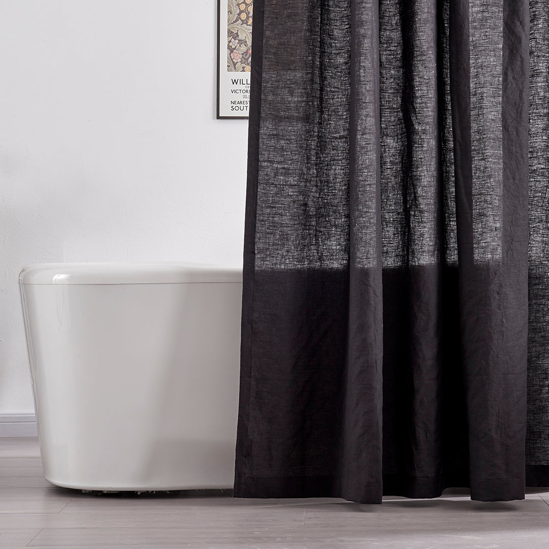 100% Linen Black Shower Curtain Detail 