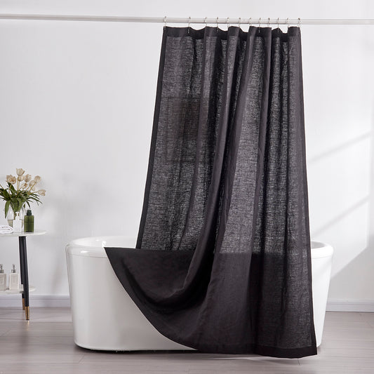100% Linen Black Shower Curtain in Bathroom