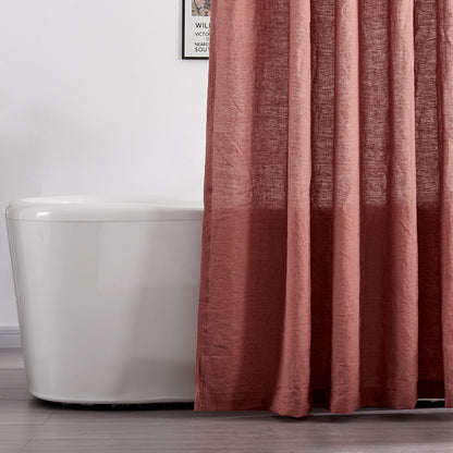 Hem of Rust Red Linen Shower Curtain