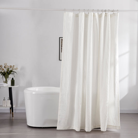 Linen Shower Curtain White Ivory in Bathroom