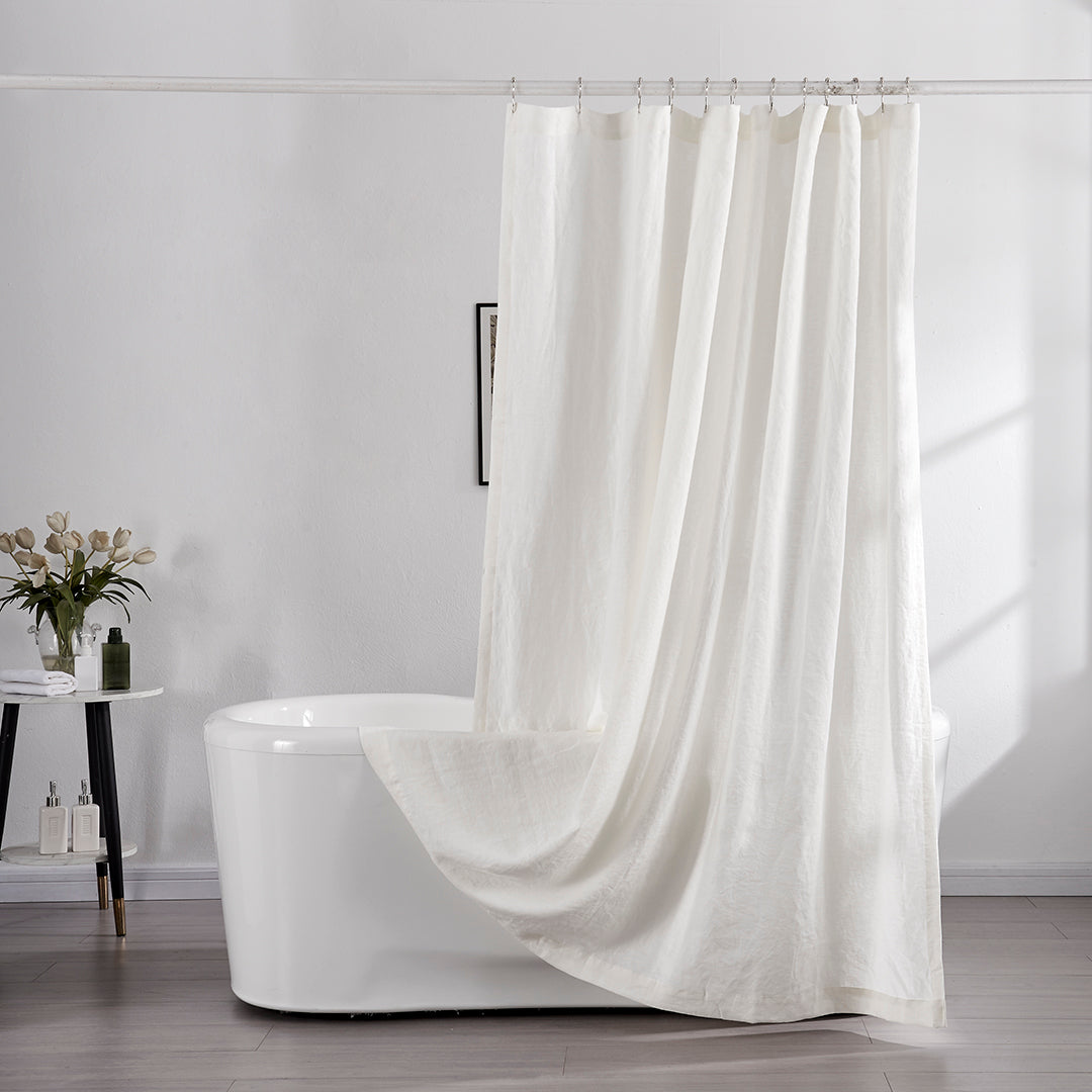 Ivory Linen Shower Curtain in Bathroom