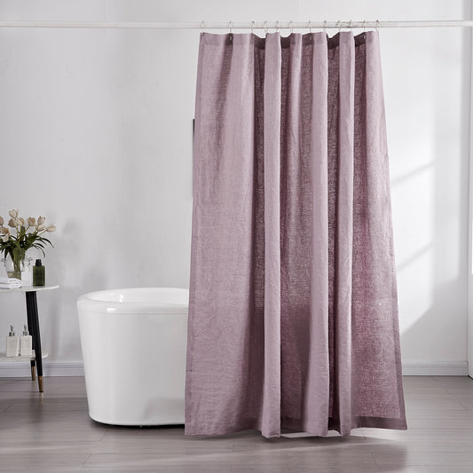 Purple Lilac Linen Shower Curtain Over Bathtub
