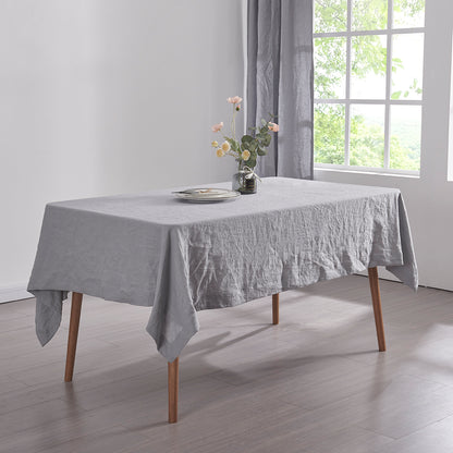 100% Linen Plain Tablecloth in Alloy Gray on Dining Table