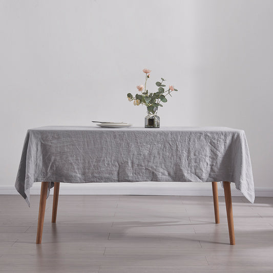 Alloy Gray Linen Plain Tablecloth on Table