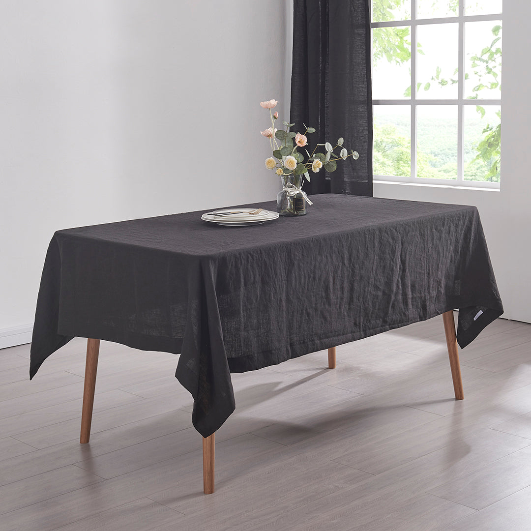 Black Linen Tablecloth on Dining Table