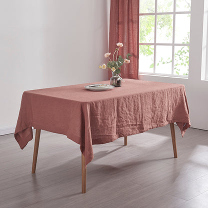 Rust Red Linen Tablecloth in Dining Room