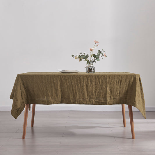 Olive Green Linen Tablecloth on Table