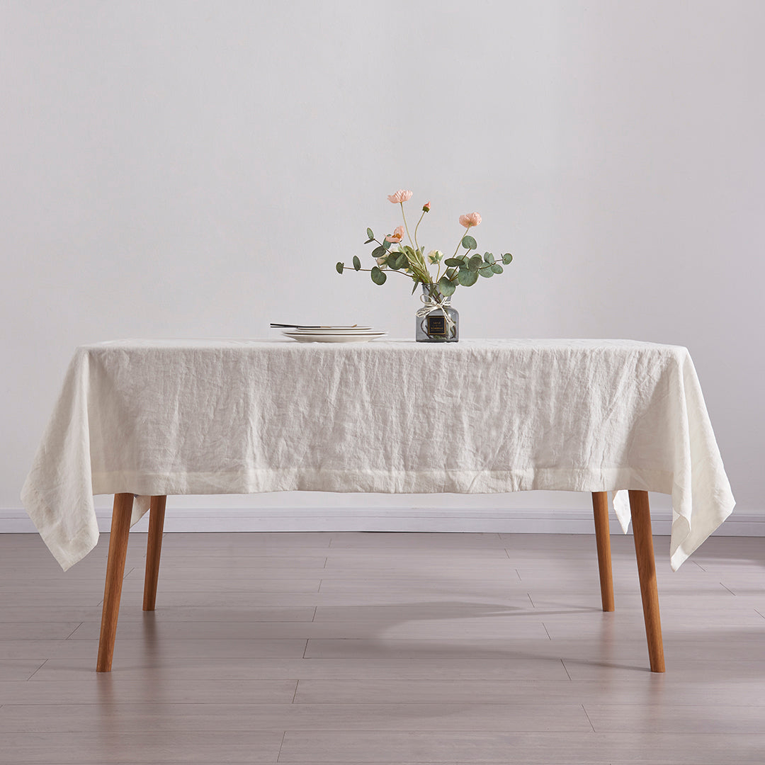 Ivory Linen Tablecloth on Dining Table