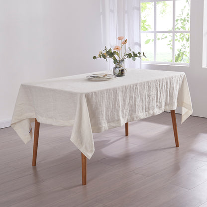 Long Ivory Linen Tablecloth on Table