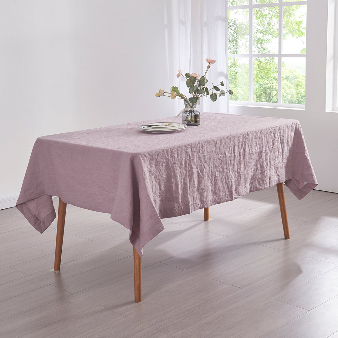 Lilac Linen Tablecloth on Table