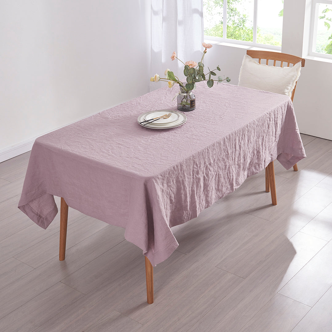 Linen Lilac Tablecloth on Dining Room Table