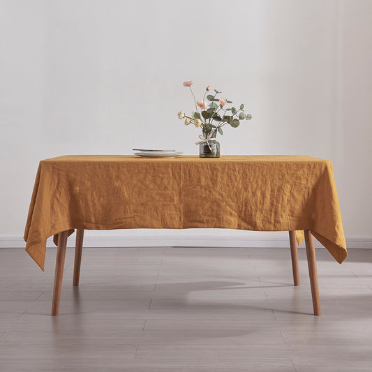 Mustard Yellow Linen Tablecloth on Table