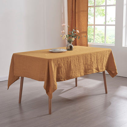 Mustard Yellow Linen Rectangle Tablecloth in Dining Room