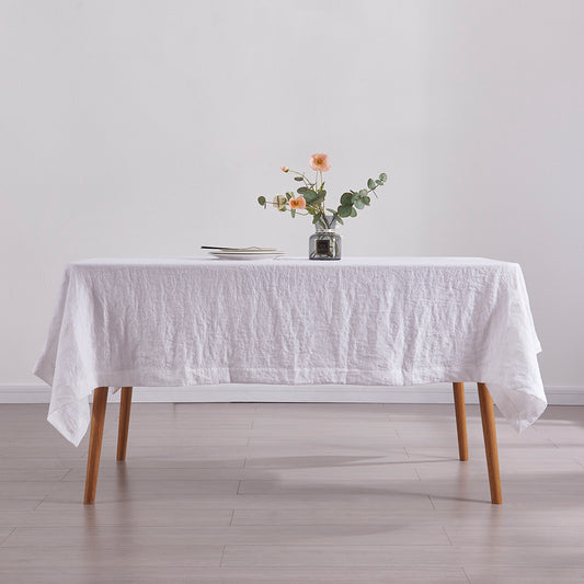 Optic White Linen Tablecloth on Dining Table