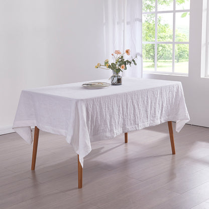 Optic White Long Linen Tablecloth