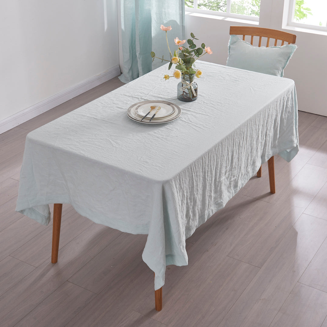 Pale Blue Linen Rectangular Tablecloth