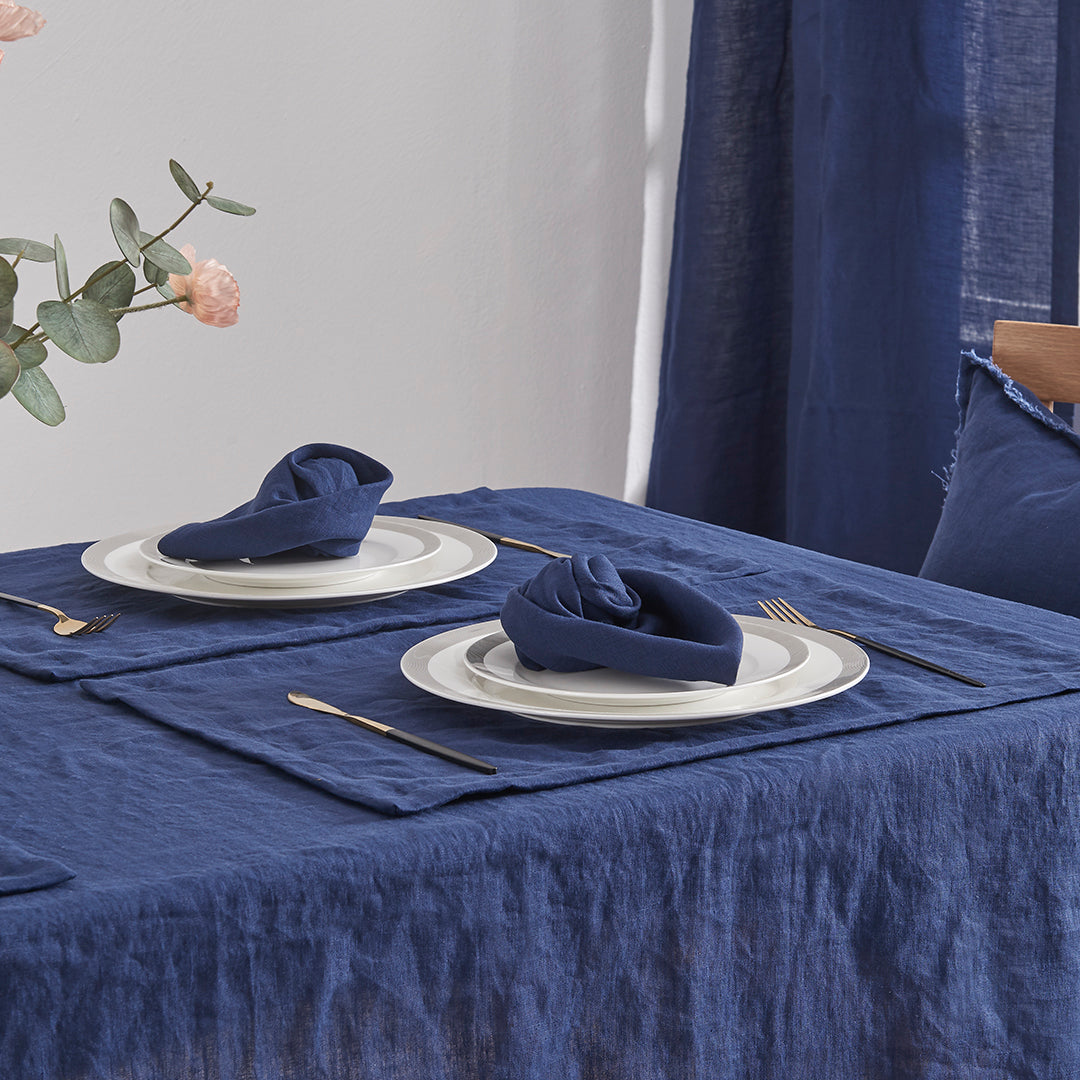Indigo Blue Linen Table Linens in Dining Room