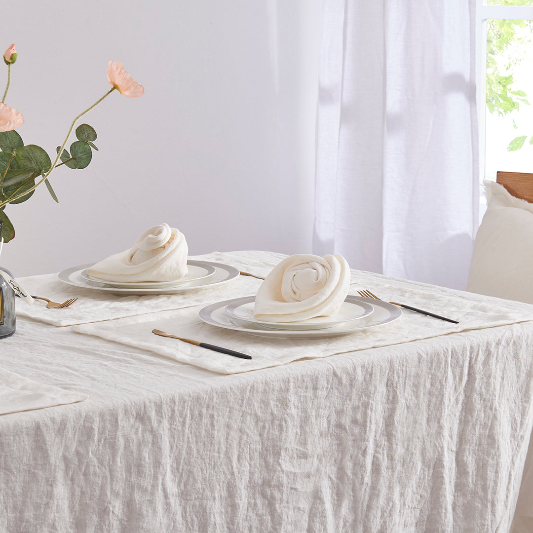 Ivory Linen Napkin Set on Dining Table