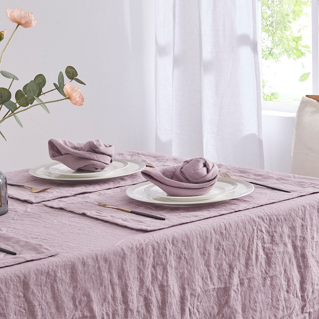 Lilac Linen Napkin Set on Dining Table
