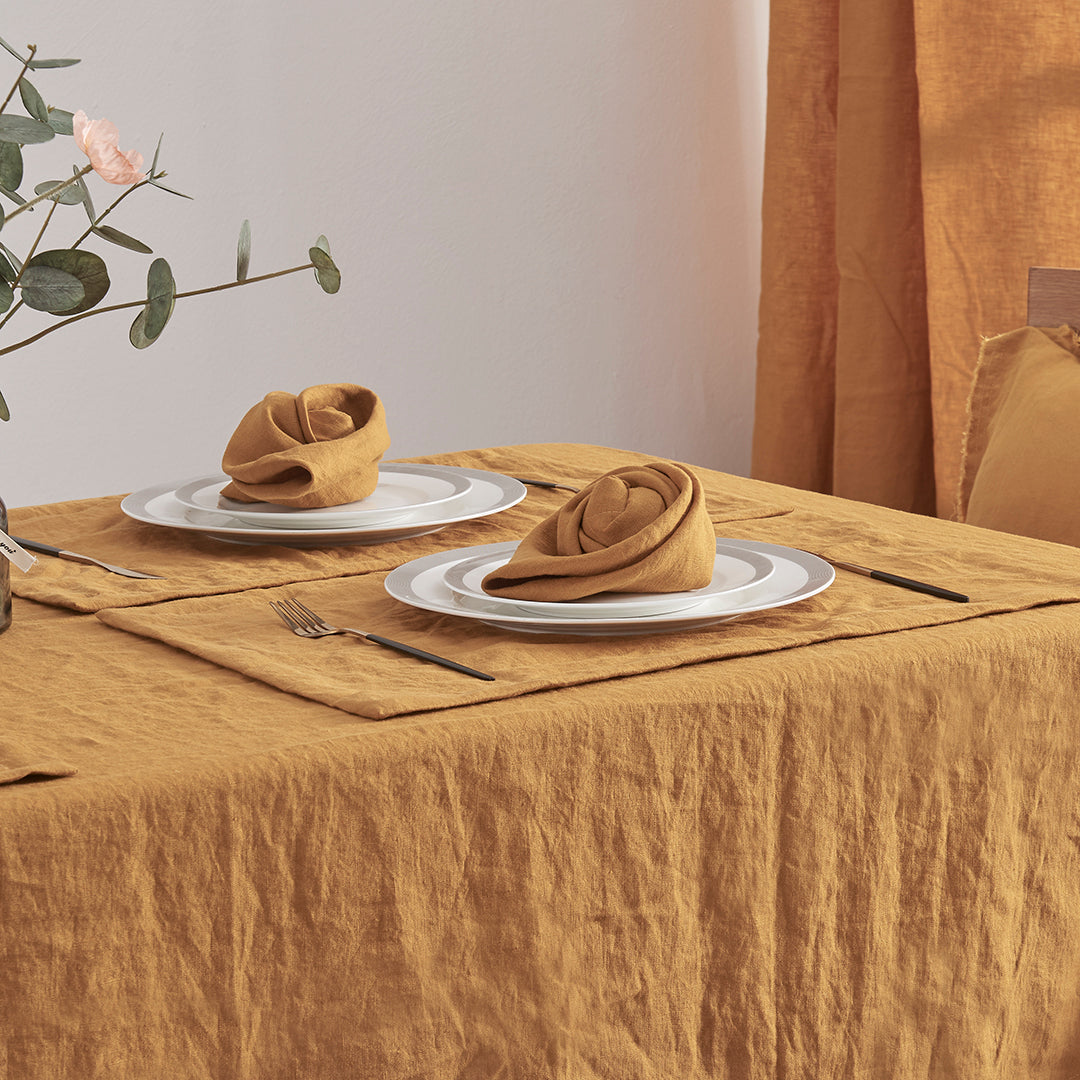 Mustard Yellow Linen Napkin Set on Table
