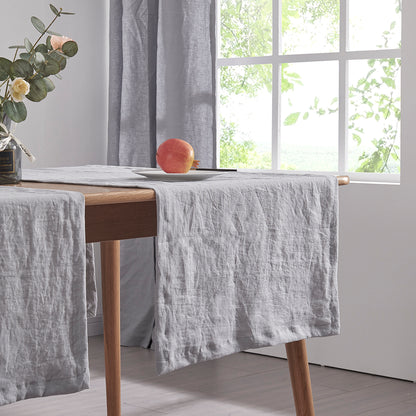100% Linen Plain Alloy Gray Table Runners on Dining Table