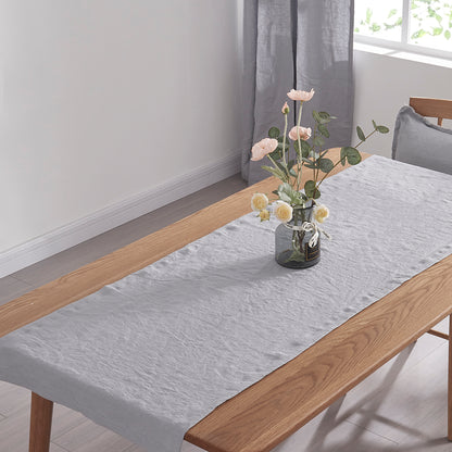 100% Linen Plain Alloy Gray Table Runner on Dining Table