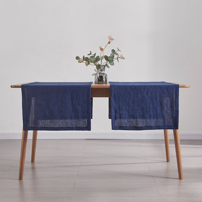 Indigo Blue Linen Table Runners Set on Table