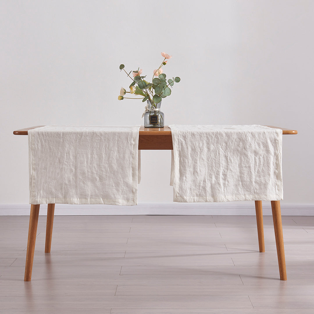 Ivory Linen Table Runners on Dining Table